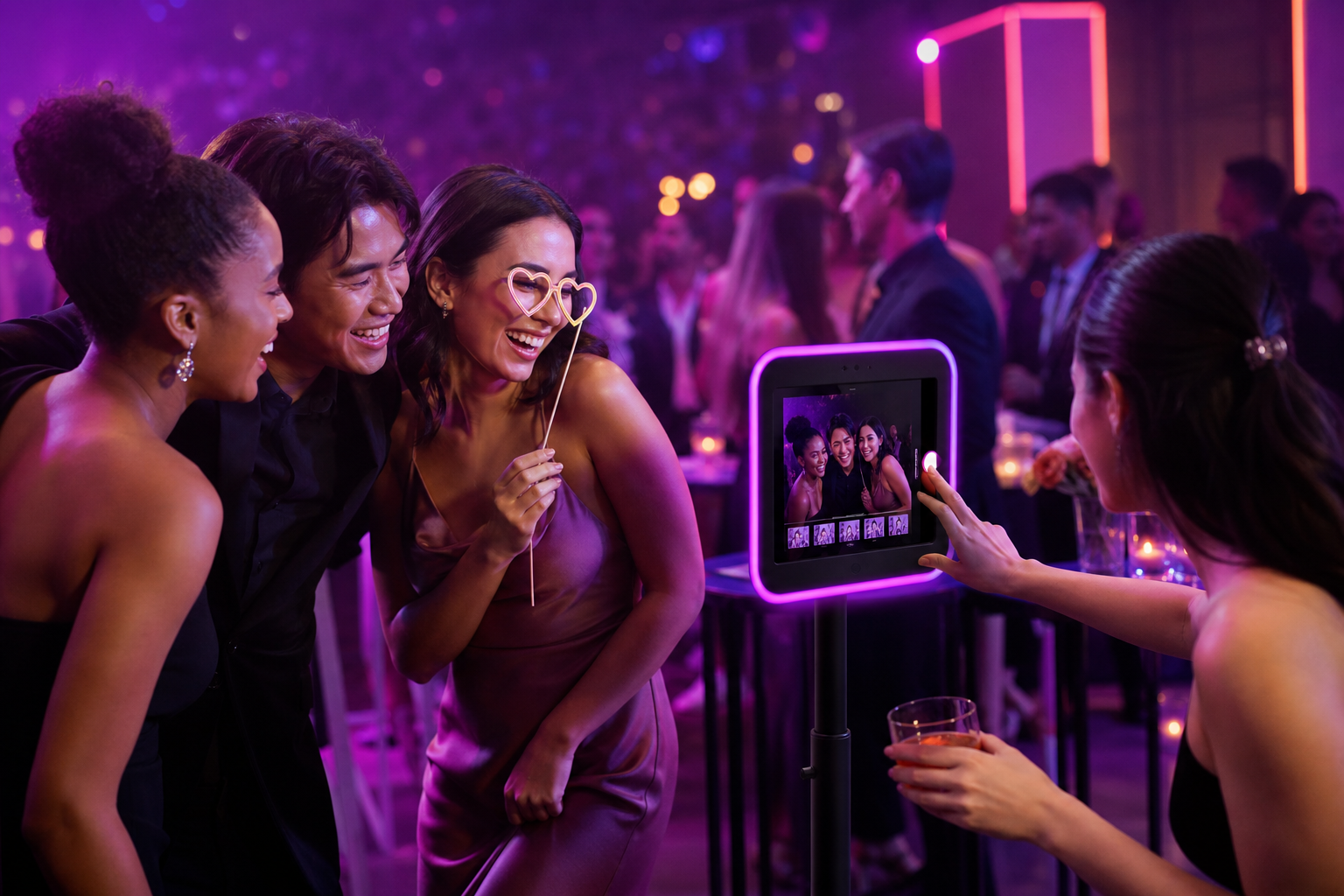 Guests using a photo booth